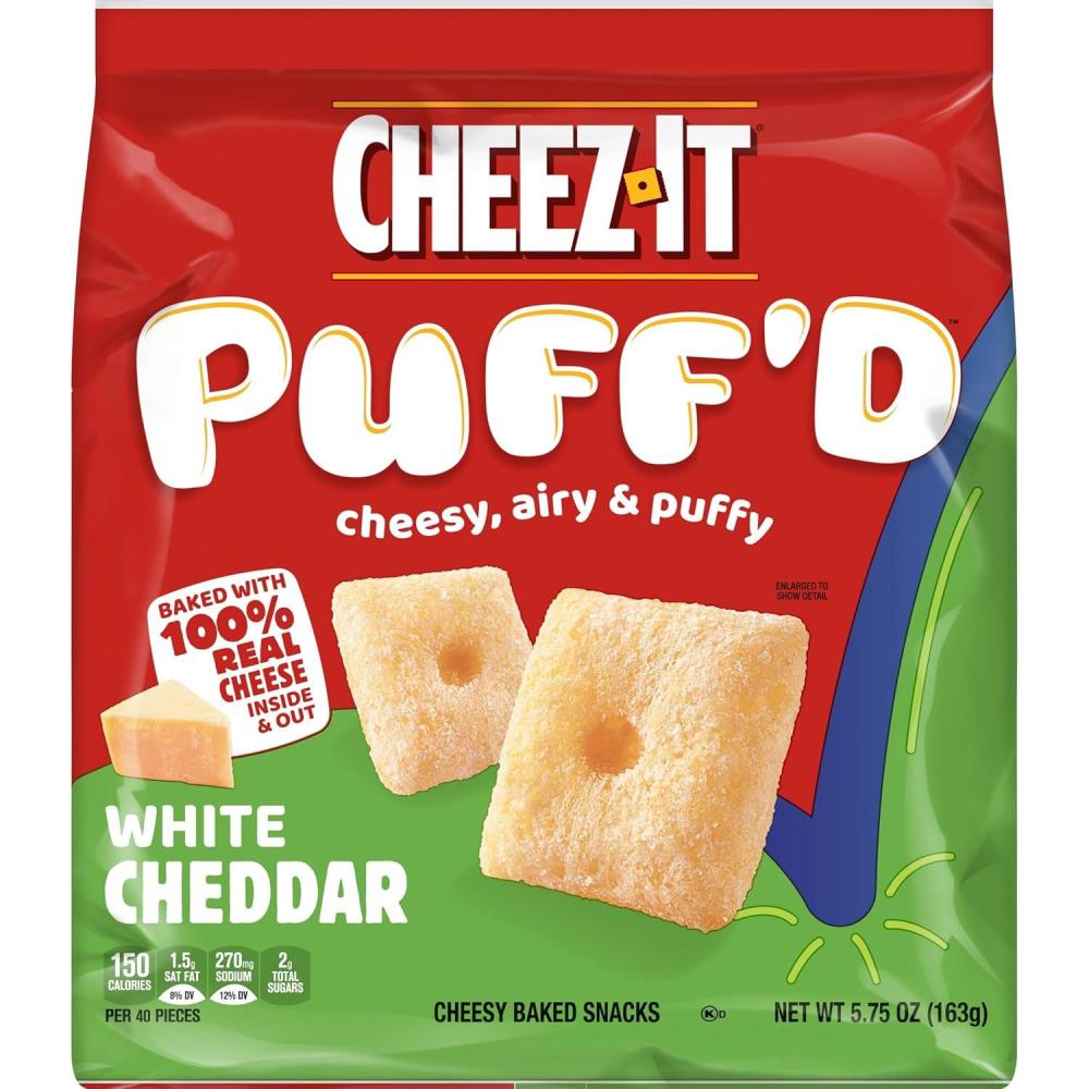 image:imageCheezIt Puffd Cheesy Baked Snacks Puffed Crackers Kids Snacks White Cheddar 575oz Bag 1 Bag