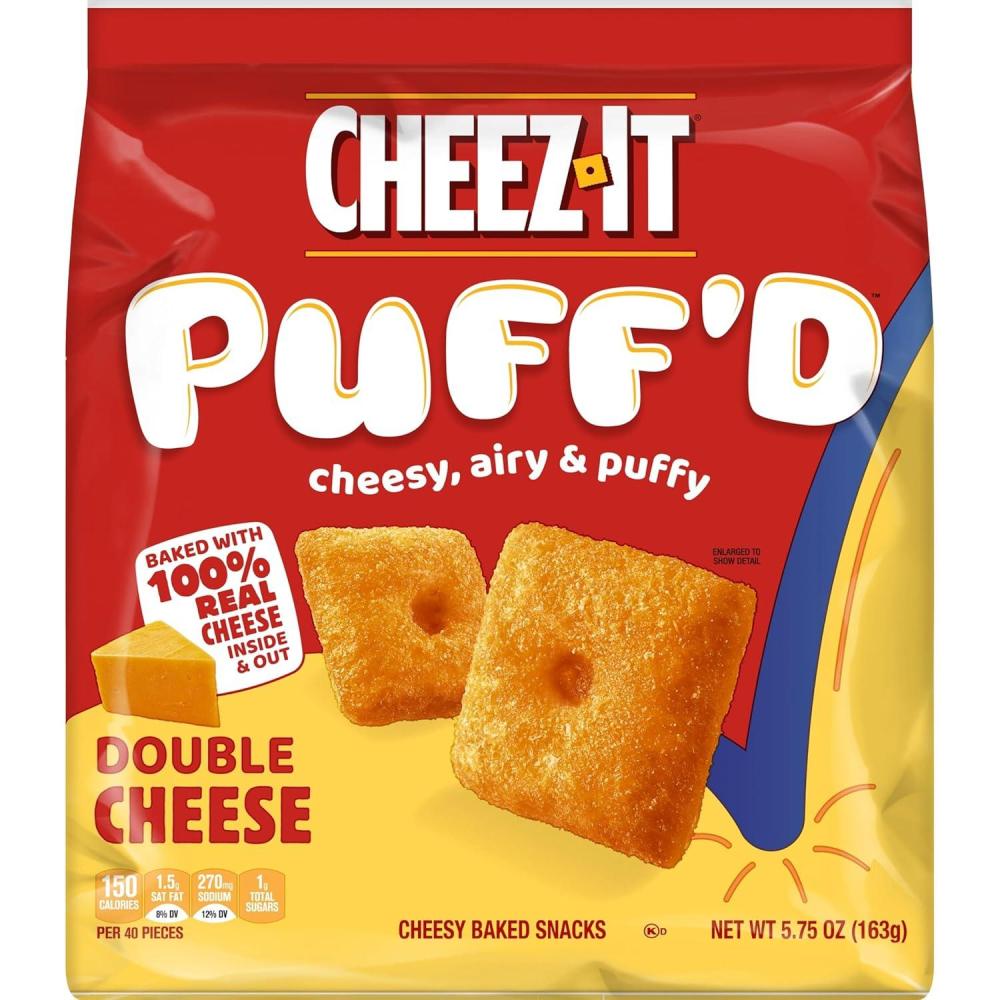 image:imageCheezIt Puffd Cheesy Baked Snacks Puffed Snack Crackers Kids Snacks Double Cheese 575oz Bag 1 Bag