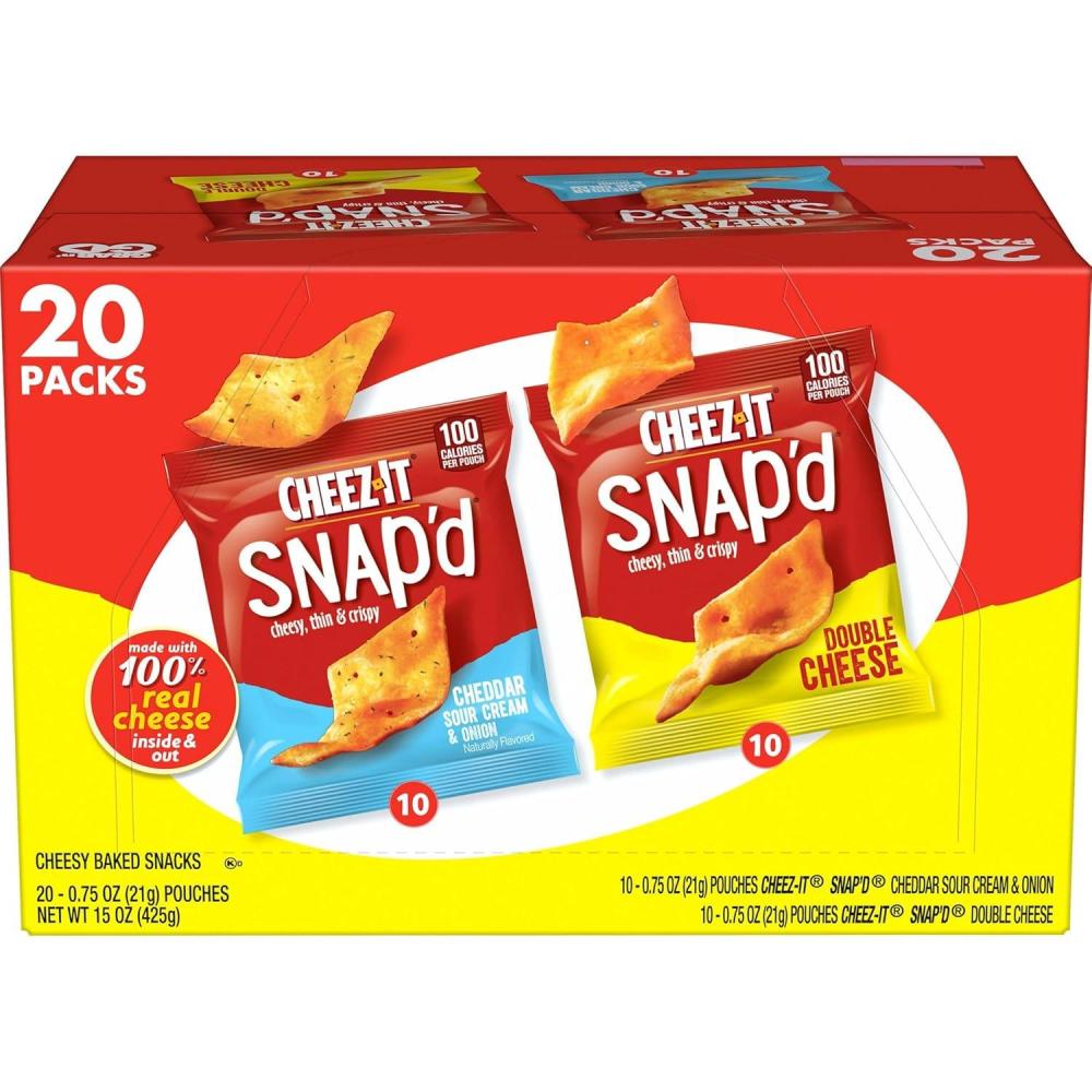 image:imageCheezIt Snapd Cheese Cracker Chips Thin Crisps Lunch Snacks Double Cheese 9oz Box 12 PouchesVariety Pack
