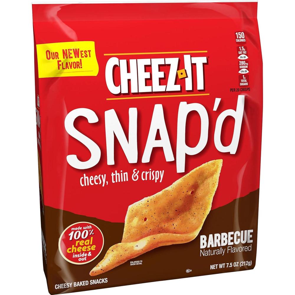 image:imageCheezIt Snapd Cheese Cracker Chips Thin Crisps Lunch Snacks Family Size Double Cheese 12oz Bag 1 BagBARBECUE