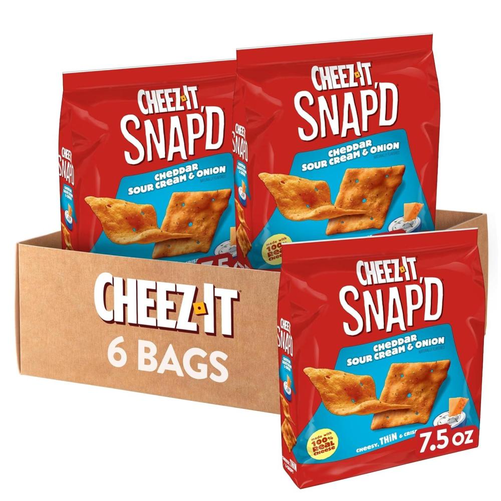 image:imageCheezIt Snapd Cheesy Baked Chips Thin Crisps Lunch Snacks Honey BBQ 6 BagsCheddar Sour Cream Onion