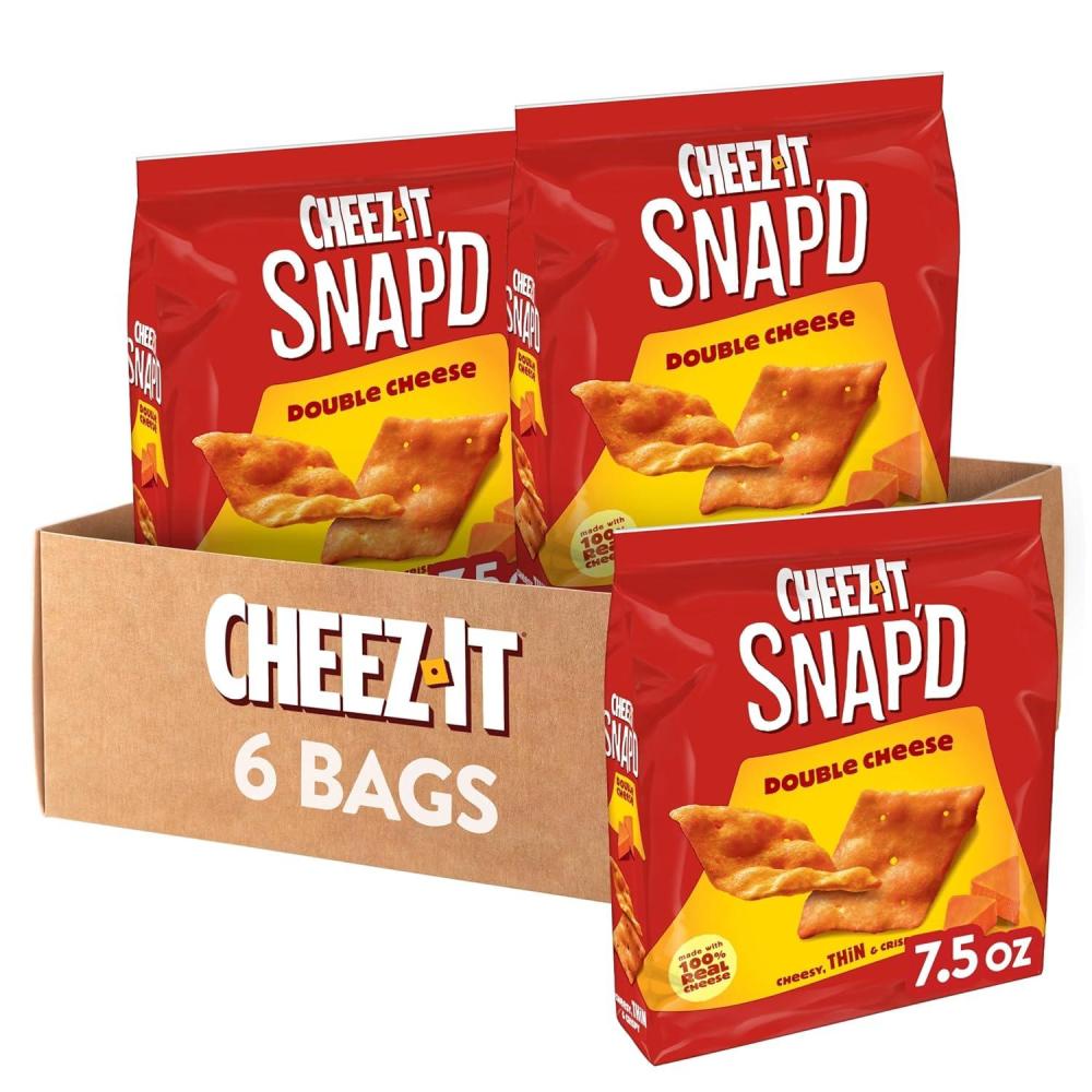 image:imageCheezIt Snapd Cheesy Baked Chips Thin Crisps Lunch Snacks Honey BBQ 6 BagsDouble Cheese