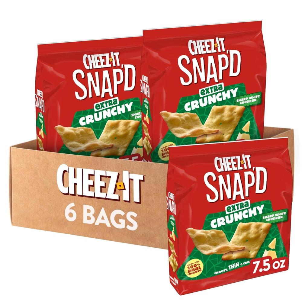 image:imageCheezIt Snapd Cheesy Baked Chips Thin Crisps Lunch Snacks Honey BBQ 6 BagsSharp White Cheddar
