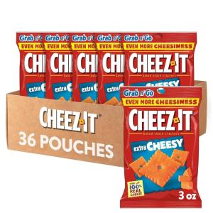 Cheez-It Cheese Crackers, Baked Snack Crackers, Lunch Snacks, Grab n’ Go, Extra Cheesy, 6.75lb Case (36 Pouches)(36 Count)