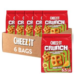 Cheez-It Crunch Cheesy Baked Snacks, Lunch Snacks, Zesty Jalapeno Cheddar (6 Pouches)(6.5 Ounce (Pack of 6))