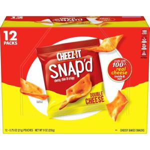 Cheez-It Snap’d Cheese Cracker Chips, Thin Crisps, Lunch Snacks, Double Cheese, 9oz Box (12 Pouches)(Double Cheese)