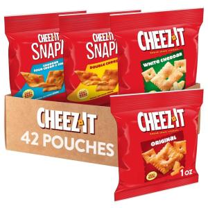 Cheez-It Snap’d Cheese Cracker Chips, Thin Crisps, Lunch Snacks, Double Cheese, 9oz Box (12 Pouches)(Variety)