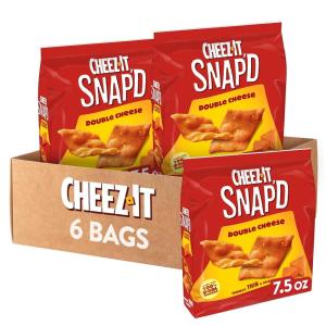 Cheez-It Snap’d Cheesy Baked Chips, Thin Crisps, Lunch Snacks, Honey BBQ (6 Bags)(Double Cheese)