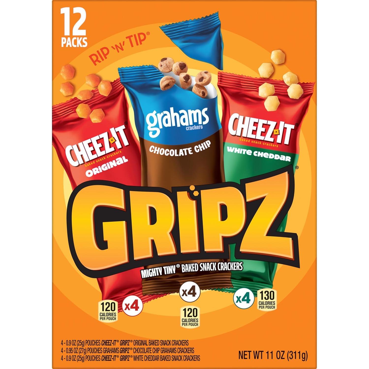image:imageGripz Mini Baked Snack Crackers Sweet and Salty Snacks Variety Pack 11oz Box 12 PouchesVariety Pack