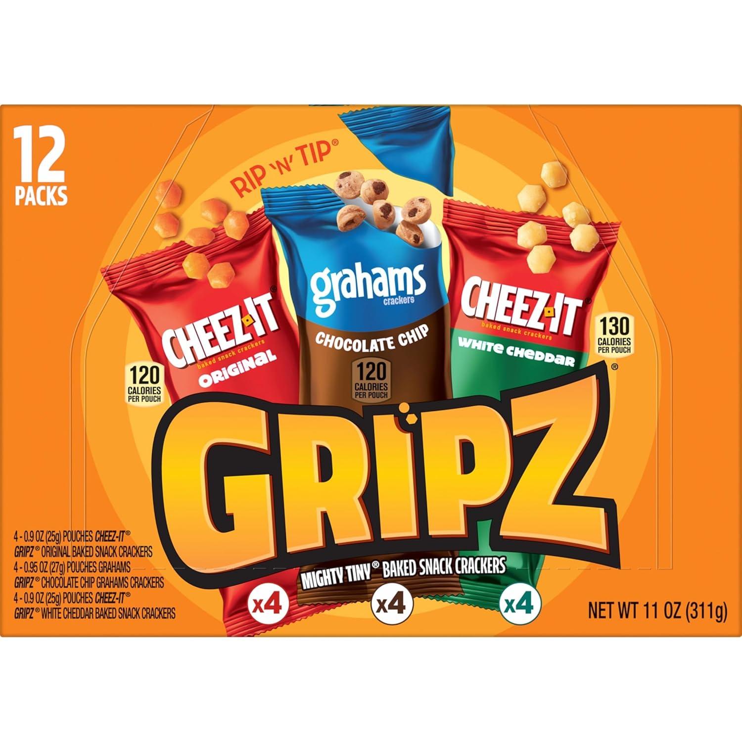 image:imageGripz Mini Baked Snack Crackers Sweet and Salty Snacks Variety Pack 11oz Box 12 PouchesVariety Pack
