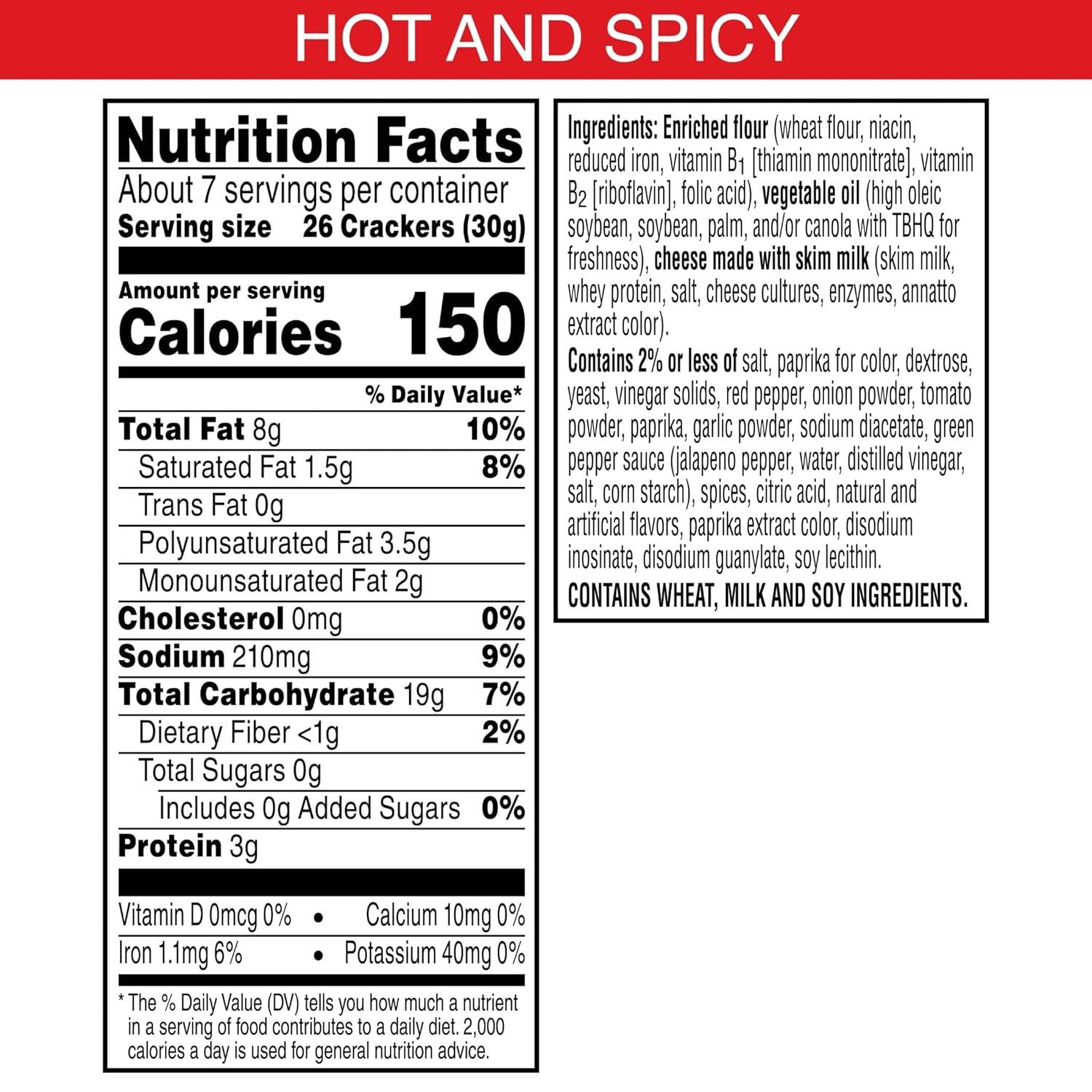 image:imageCheezIt Baked Snack Crackers Lunch Snacks Family Size Hot and Spicy 21oz Box 1 Box058 Ounce Pack of 12