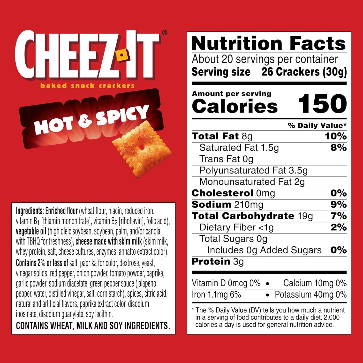 image:imageCheezIt Baked Snack Crackers Lunch Snacks Family Size Hot and Spicy 21oz Box 1 Box21 Ounce Pack of 1