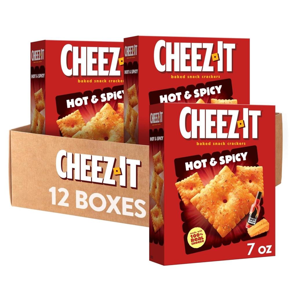 image:imageCheezIt Baked Snack Crackers Lunch Snacks Family Size Hot and Spicy 21oz Box 1 Box058 Ounce Pack of 12