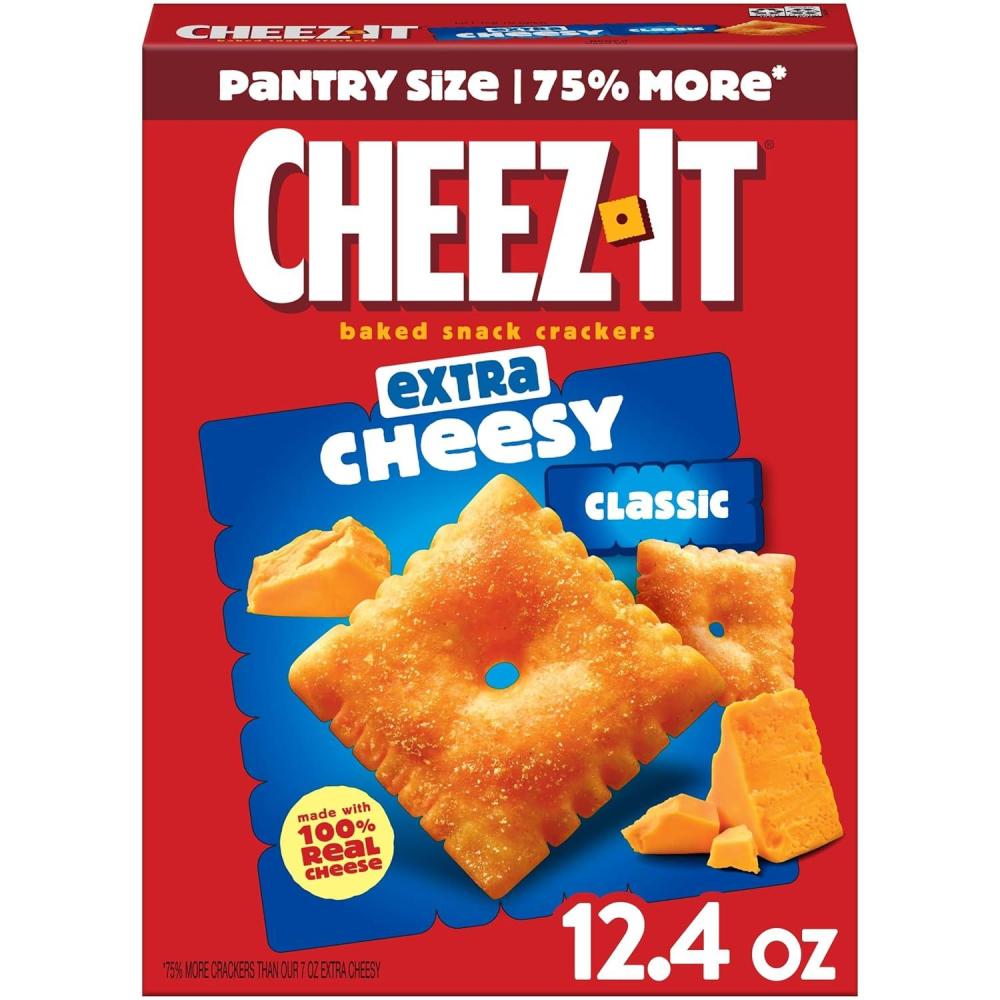 image:imageCheezIt Cheese Crackers Baked Snack Crackers Lunch Snacks Extra Cheesy 124oz Box 1 Box