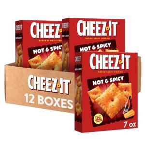 Cheez-It Baked Snack Crackers, Lunch Snacks, Family Size, Hot and Spicy, 21oz Box (1 Box)(0.58 Ounce (Pack of 12))