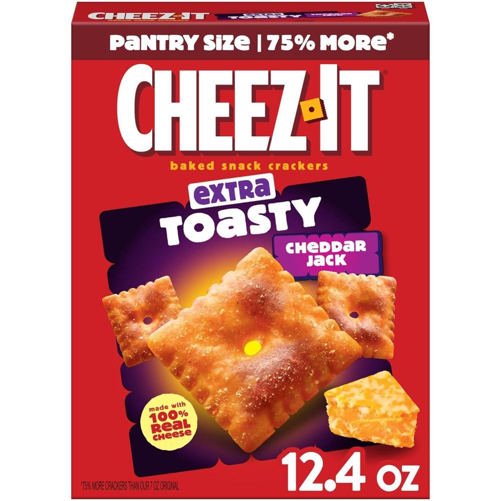 image:imageCheezIt Cheese Crackers Baked Snack Crackers Kids Snacks Extra Toasty Cheddar Jack 124oz Box 1 Box