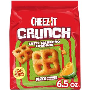 Cheez-It Crunch Cheesy Baked Snacks, Lunch Snacks, Zesty Jalapeno Cheddar, 6.5oz Bag (1 Bag)